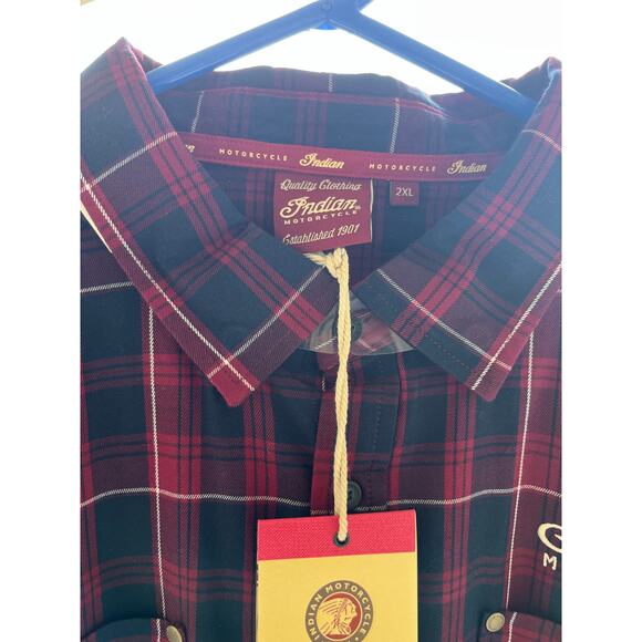 Indian motorcycle embroidered plaid men’s 2XL button up short sleeve shirt- NWT - Picture 4 of 5